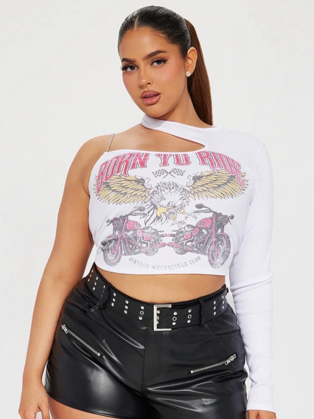Fashion Nova White One-Shoulder Eagle Graphic Crop Top